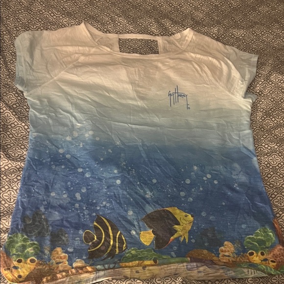 Guy Harvey Tops - Ladies Guy Harvey Ocean-Themed Blue and White T-Shirt